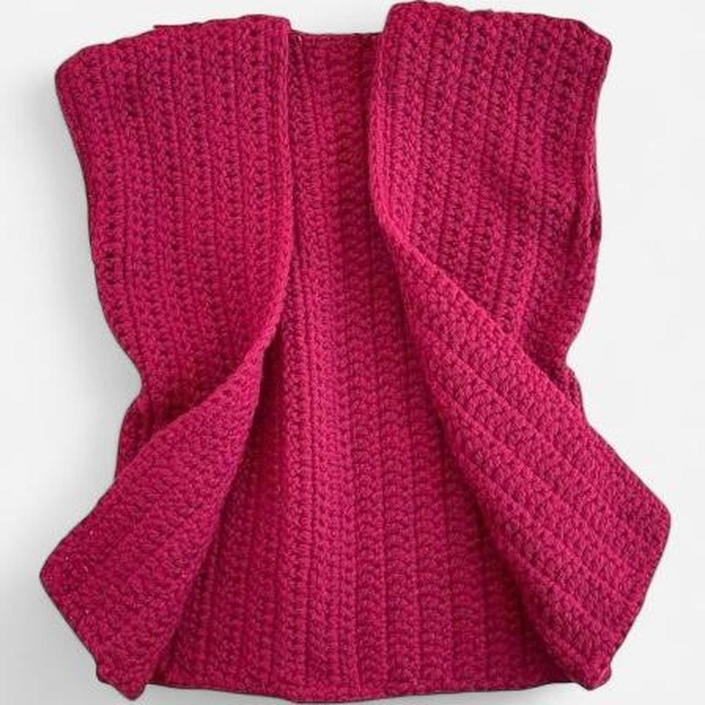 Handmade Chunky Burgundy Knit Crocheted Open Front Sweater Vest